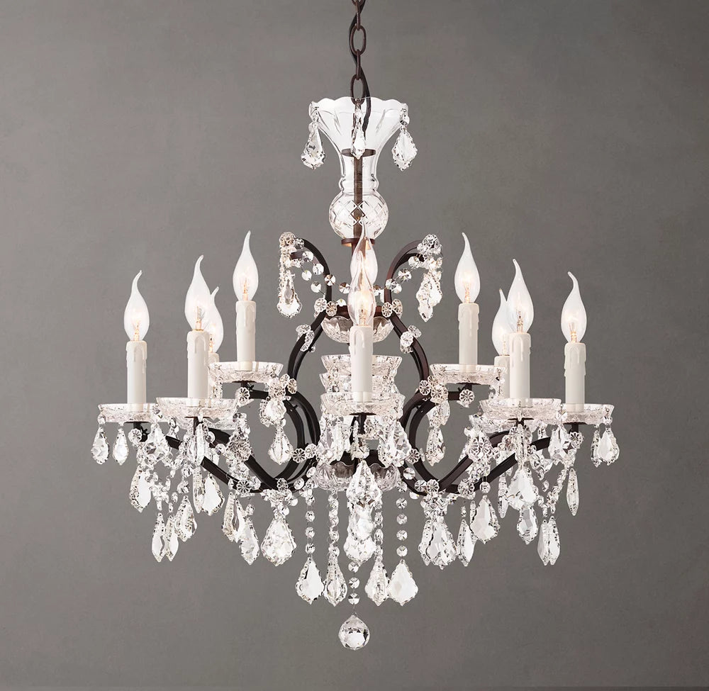19th C. Rococo Iron & Crystal Round Chandelier 28"