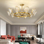 Brass Ring Frame Crystal Chandelier -Gold Metal, Crystal Accents Pendant Lights