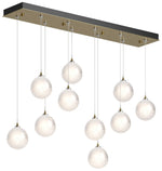 Fritz Globe 9.4"W 10-Light Modern Brass Long Pendant w/ Frosted Glass