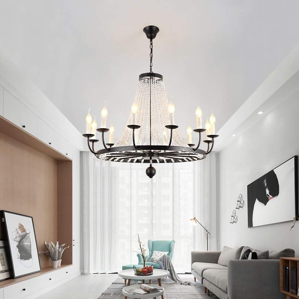 Empire Wagon Wheel Chandelier - 8/10/12 Candle Lights,20'' Adjustable Chain, Crystal Accents