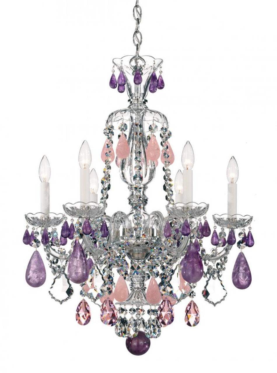Hamilton Rock Crystal Chandelier, 6-Light, Polished Silver, Amethyst & Rose Rock Crystal, 22"W (5535AM M35NP)