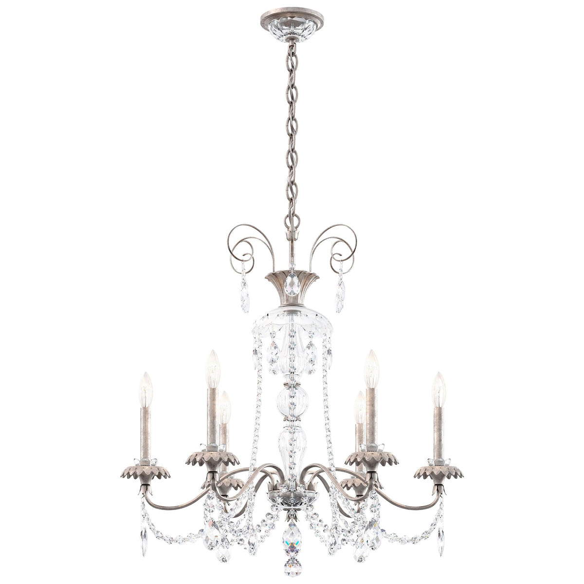 Helenia 30"H x 28"W 6-Light Crystal Chandelier in Antique Silver