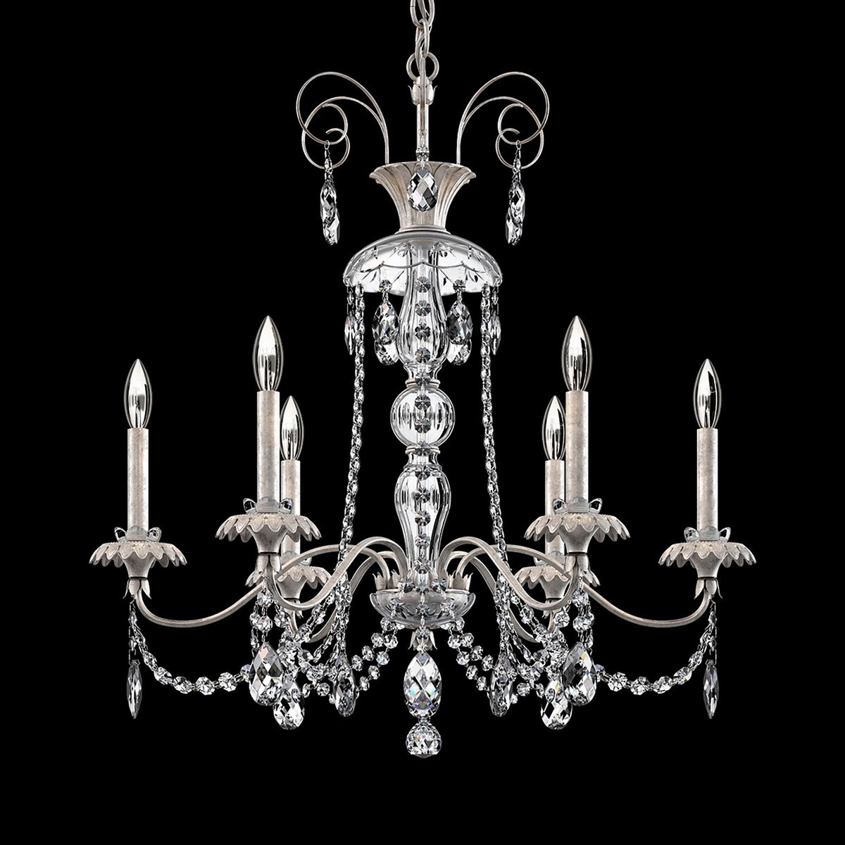 Helenia 30"H x 28"W 6-Light Crystal Chandelier in Antique Silver