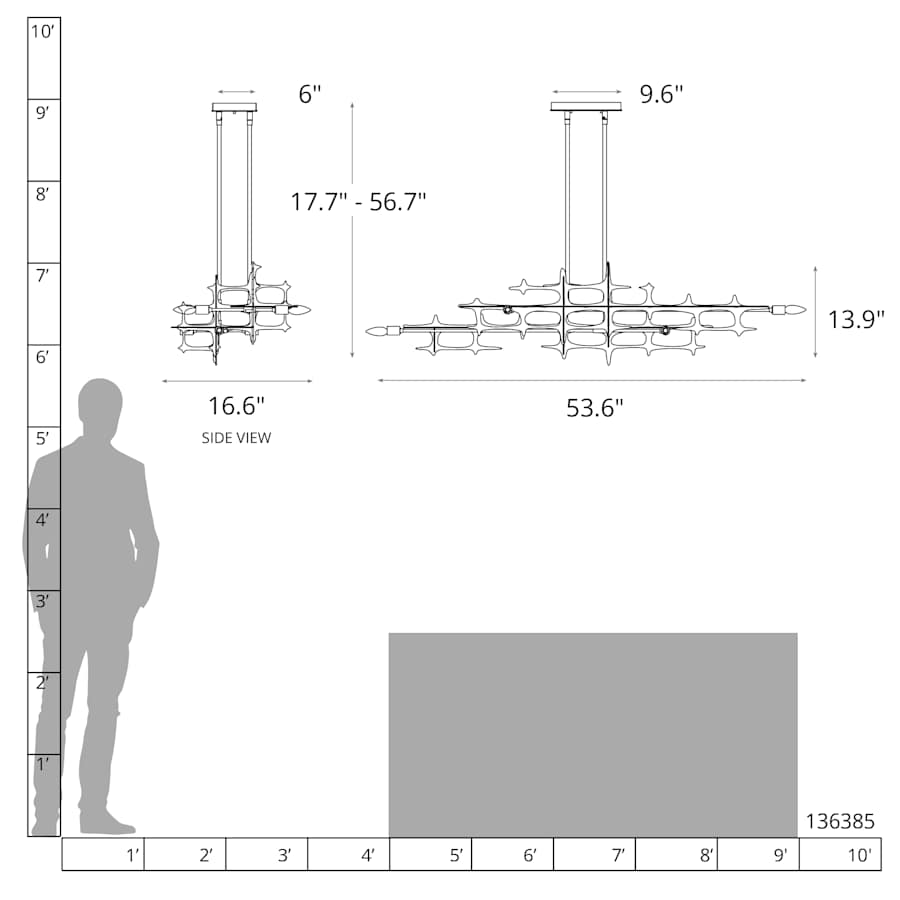 Grid 6 Light 54" Wide Linear Pendant
