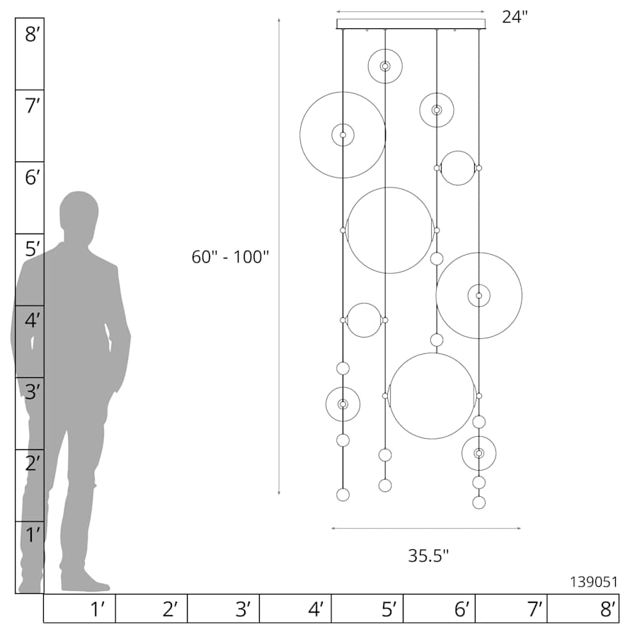 Abacus 36" Wide LED Suspension Multi Light Pendant