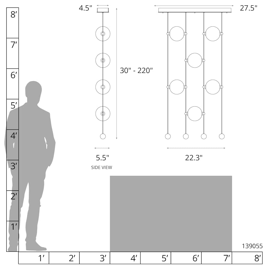 Abacus 22" Wide LED Suspension Multi Light Pendant