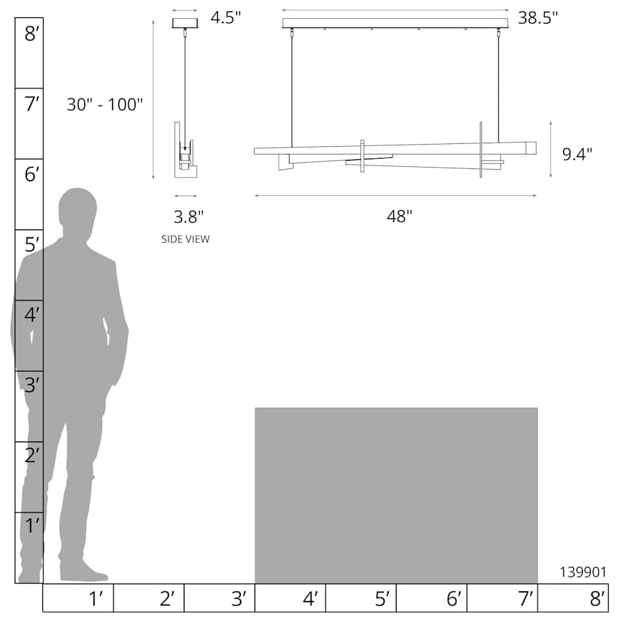Tenon 48" Wide LED Linear Chandelier