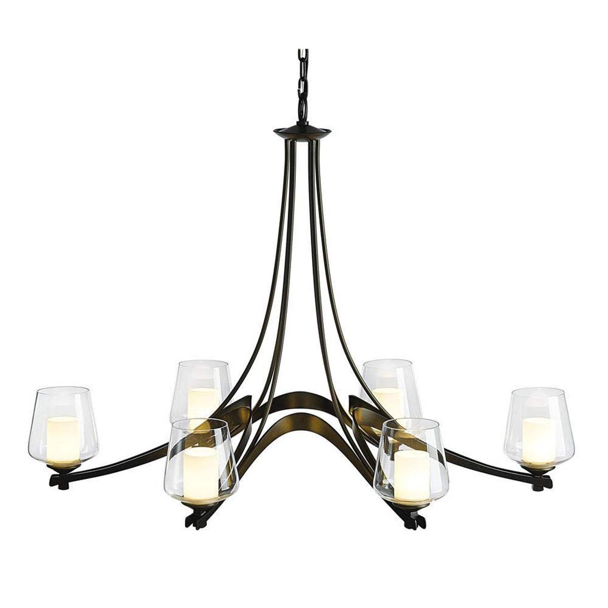 Ribbon Chandelier, 6-Lights, Oil Rubbed Bronze, Opal, 38.5"W (104106-SKT-14-GG0236 5DL2MT)