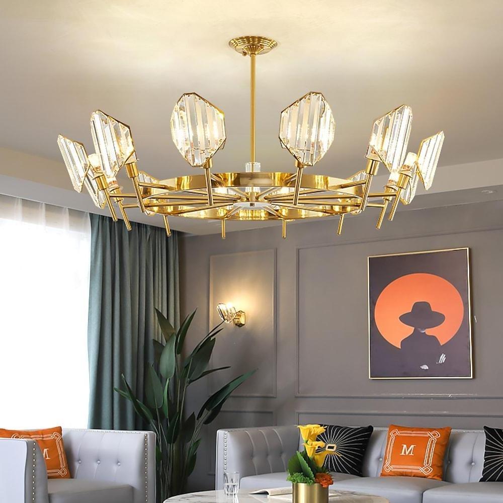Brass Ring Frame Crystal Chandelier -Gold Metal, Crystal Accents Pendant Lights