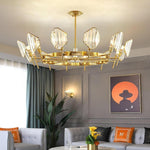 Brass Ring Frame Crystal Chandelier -Gold Metal, Crystal Accents Pendant Lights