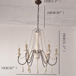Rustic Farmhouse Wood Bead Chandelier with Teardrops Candle-Style Lights