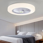 Modern Flush Mount Bladeless Enclosed Ceiling Fan with Round Bright LED Lighting and Remote