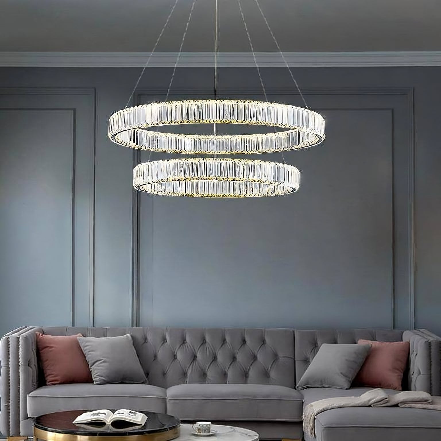 Roma 2-Ring Crystal Chandelier– YOVINO