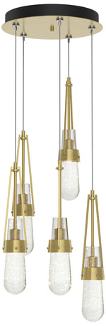 Link 13" Wide 5-Light Modern Brass Long Pendant w/ Clear Bubble Glass