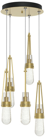 Link 13" Wide 5-Light Modern Brass Standard Pendant With Bubble Glass