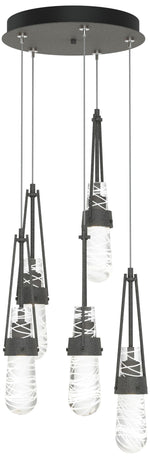 Link 13"W 5-Light Iron Long Pendant w/ Clear White Threaded Glass Shad