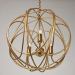 3 - Light LED Brass Globe Cage Candlestick Orb Chandelier