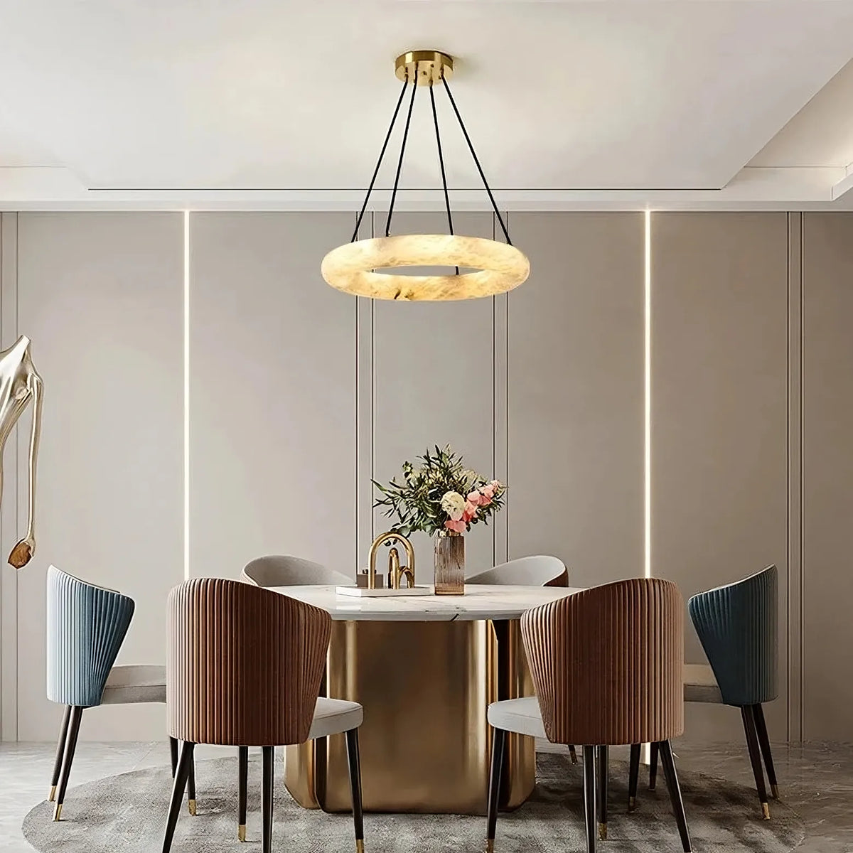 20" Natural Marble Wheel Chandelier