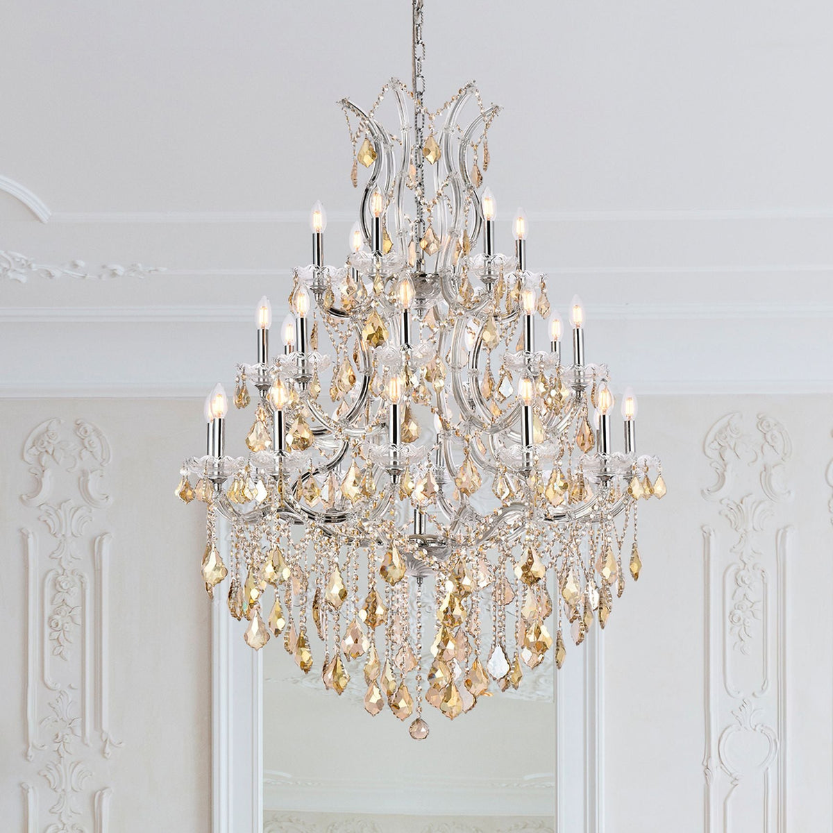 Maria Theresa 38" Wide Chrome and Golden Crystal Chandelier