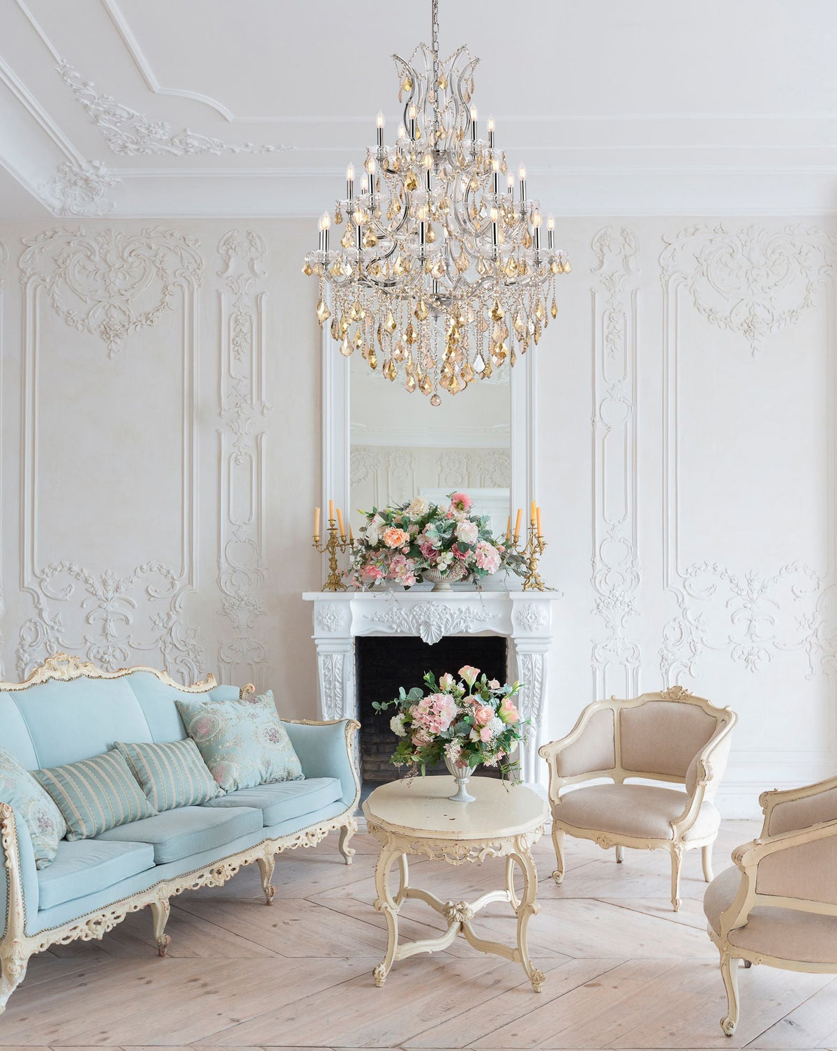 Maria Theresa 38" Wide Chrome and Golden Crystal Chandelier