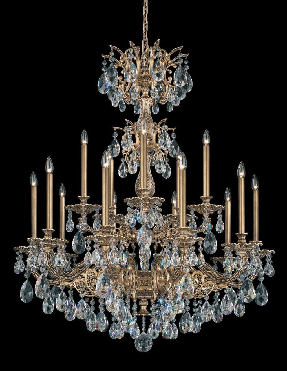 Milano Chandelier, 15-Light, Florentine Bronze, Clear Swarovski Crystal, 39"W (5686-83S AN4MG)