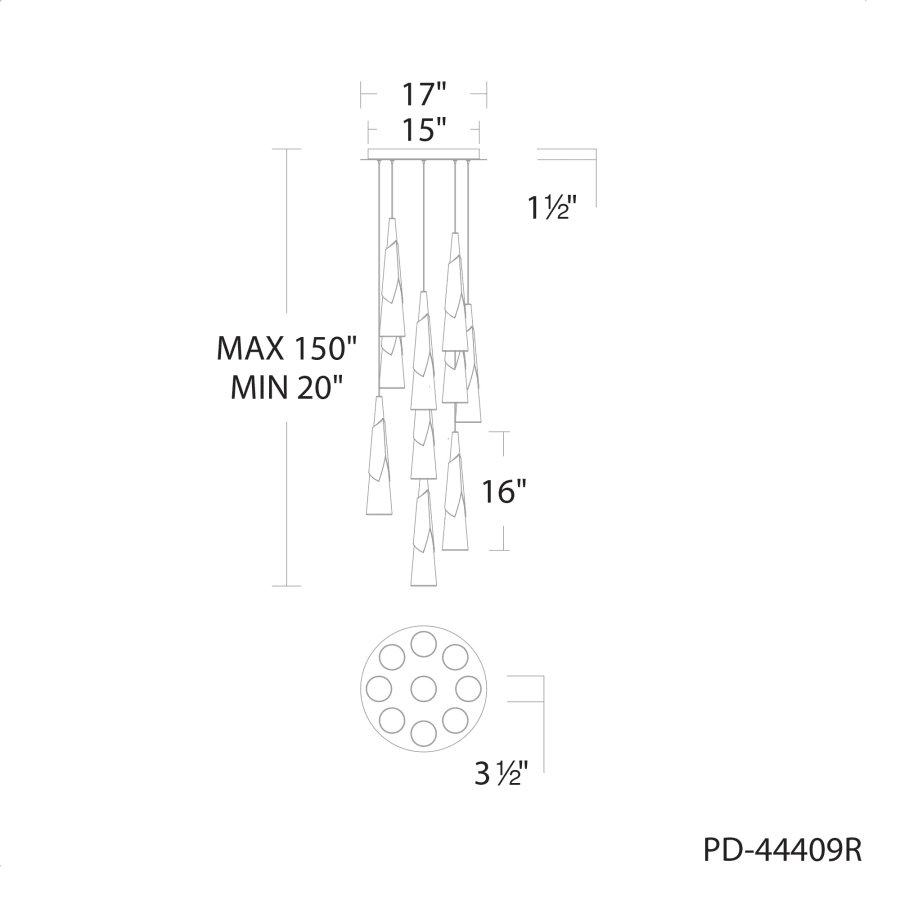 Kilt 9 Light 17" Wide LED Suspension Multi Light Pendant