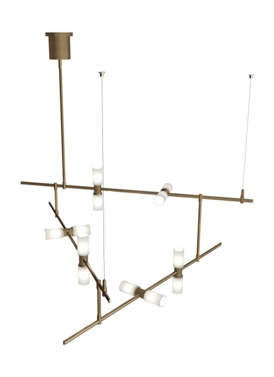 ModernRail Chandelier, 12-Light, 3-Tier, LED, Aged Brass, Frosted Glass, 48"W (700MDCHCRR 70DR3L4)
