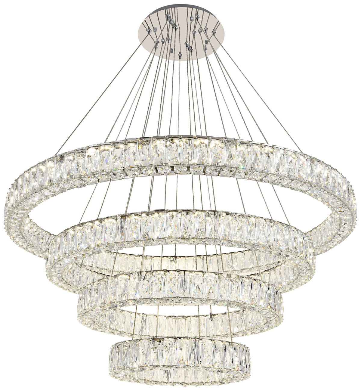 Monroe 42" Wide Chrome and Crystal 4-Tier LED Chandelier
