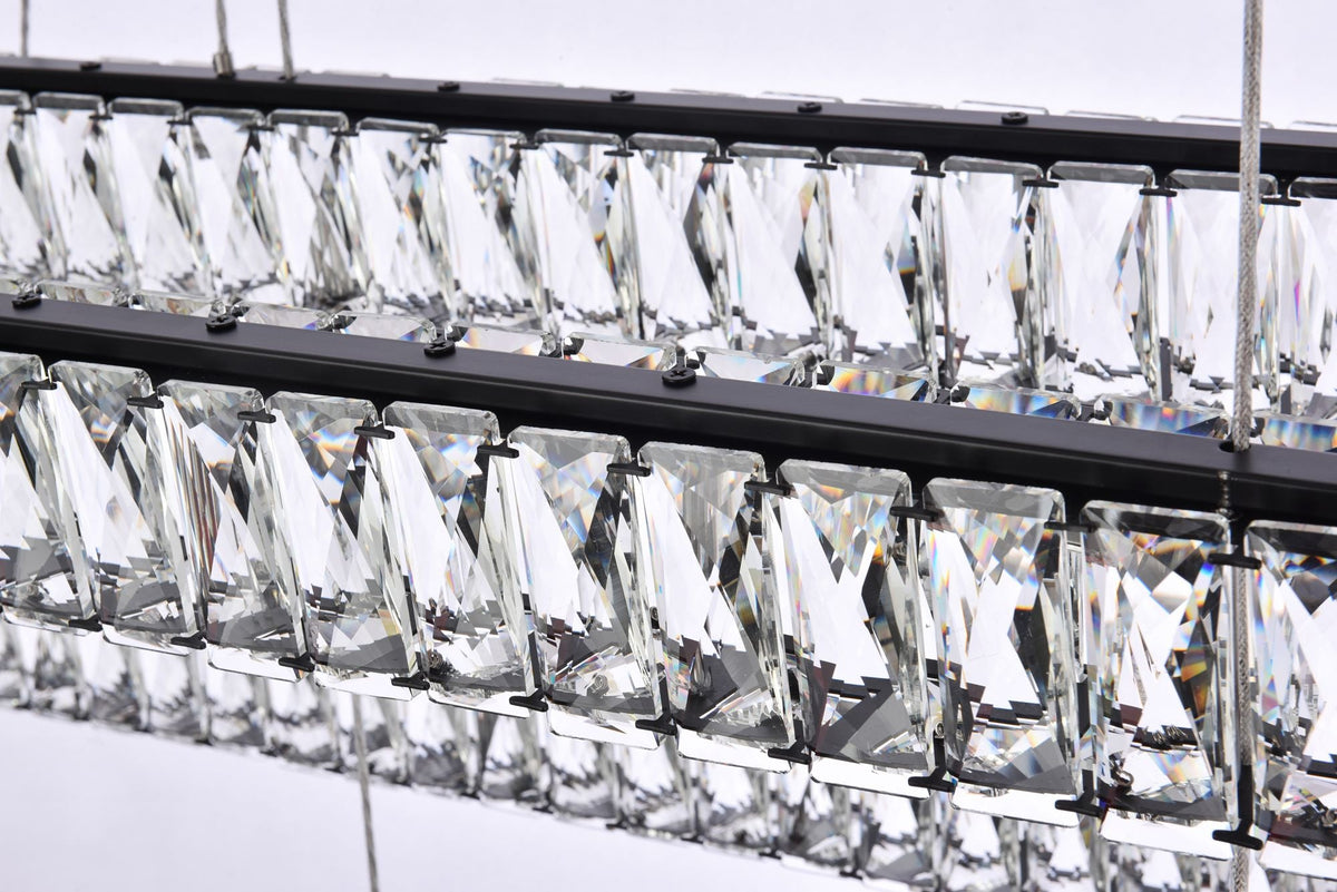 Monroe 50" Wide Black Crystal 3-Tier LED Pendant Light
