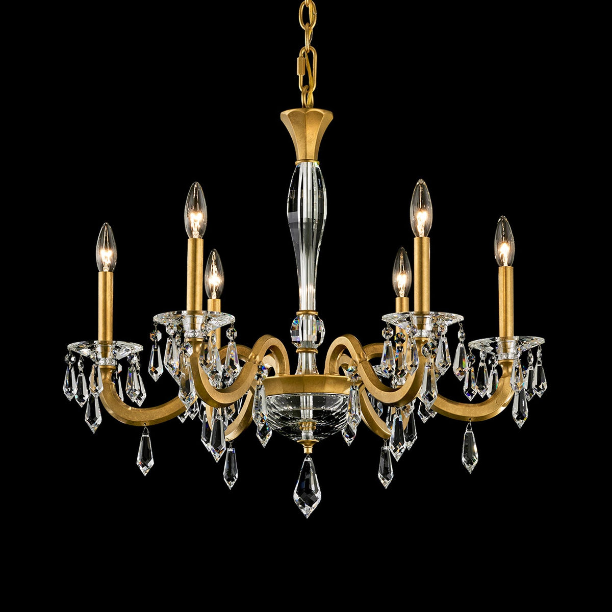 Napoli 24.6"H x 28.1"W 6-Lt Crystal Chandelier in Hrlm Gold
