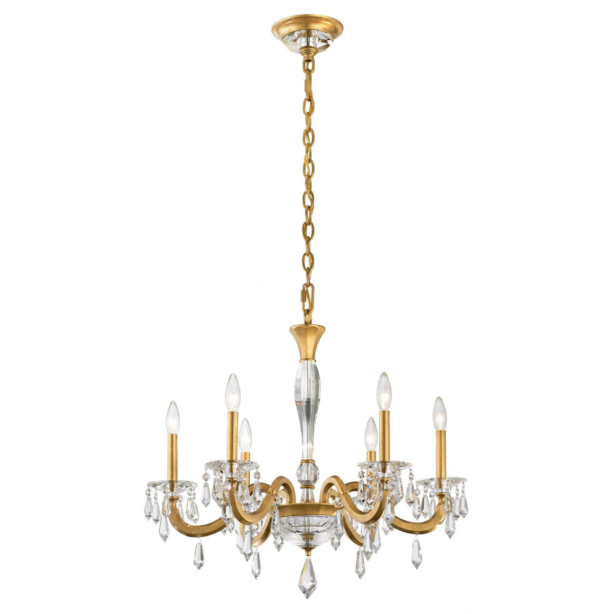 Napoli 24.6"H x 28.1"W 6-Lt Crystal Chandelier in Hrlm Gold