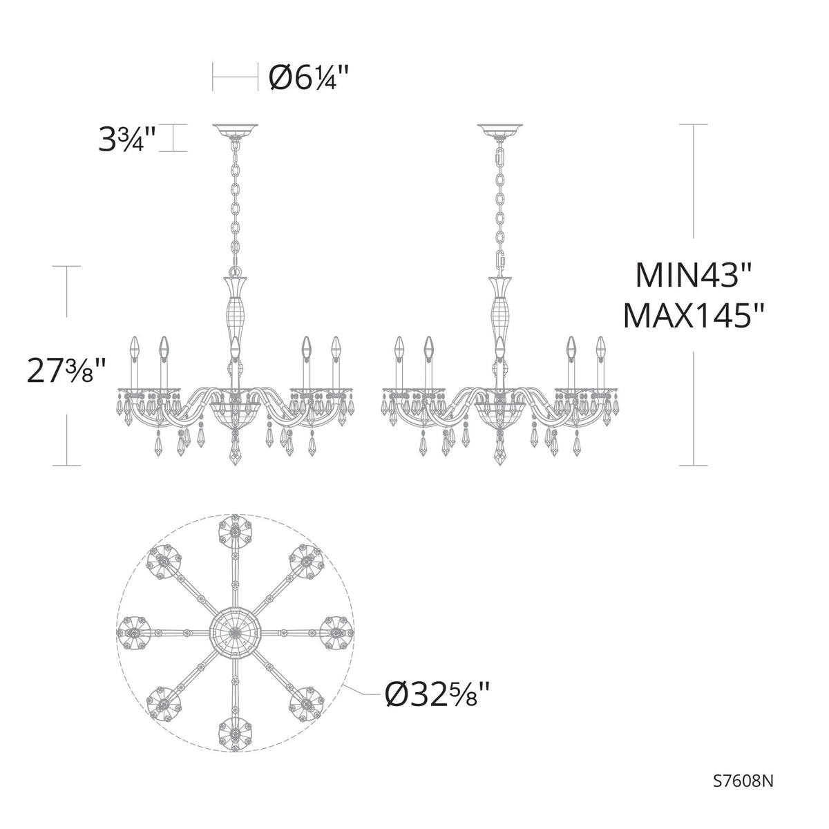 Napoli 27.4"H x 32.6"W 8-Lt Crystal Chandelier in Hrlm Gold