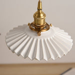 Nordic Vintage Ceramic Pleated Design Brass LED Pendent Lighting for Bedside Dining-table