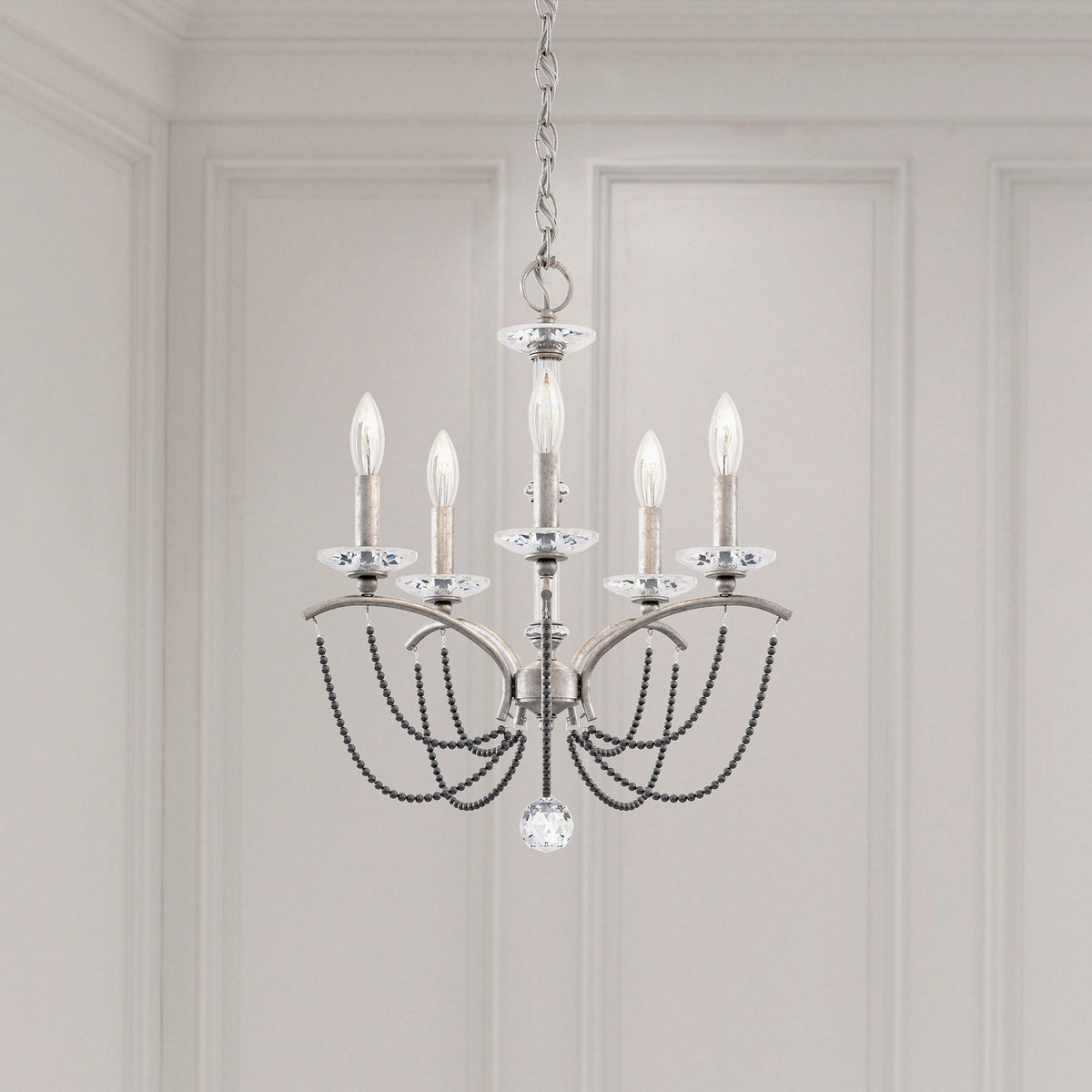 Priscilla 22"H x 18"W 5-Light Crystal Chandelier in Antique Silve