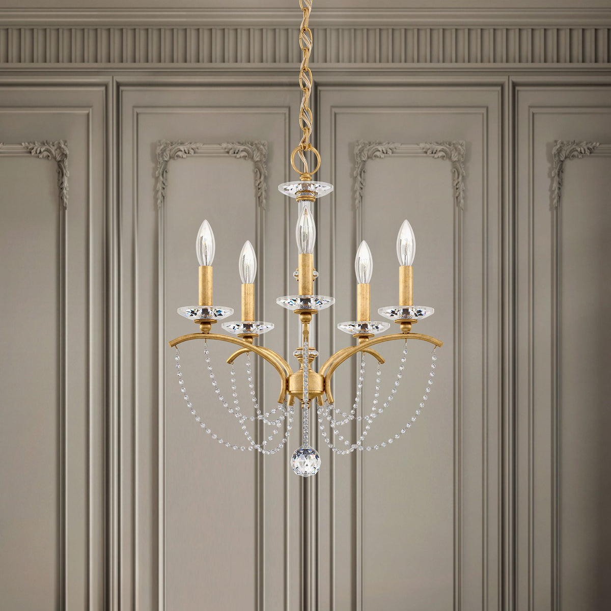 Priscilla 22"H x 18"W 5-Light Crystal Chandelier in Heirloom Gold