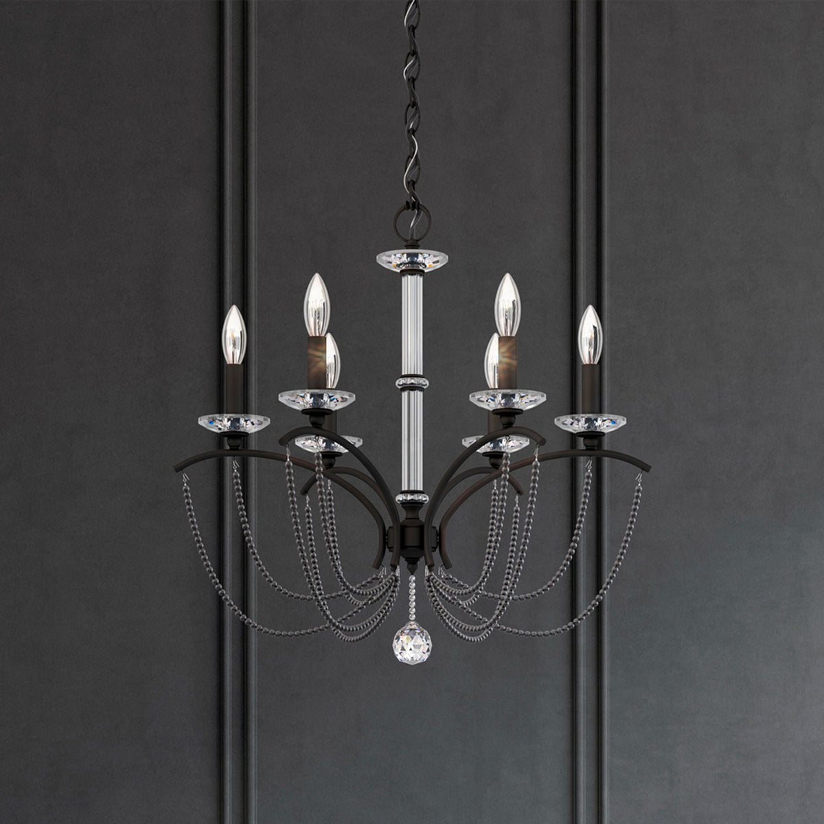 Priscilla 23.5"H x 23.5"W 6-Light Crystal Chandelier in Black