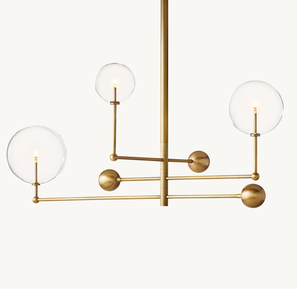 Glass Globe Mobile Three-Arm Chandelier 46"