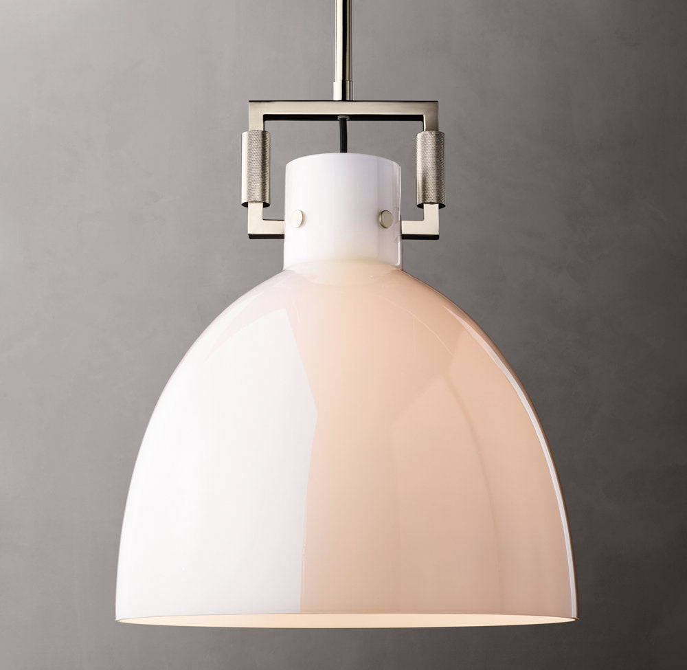 Machinist Milk Glass Cloche Pendant