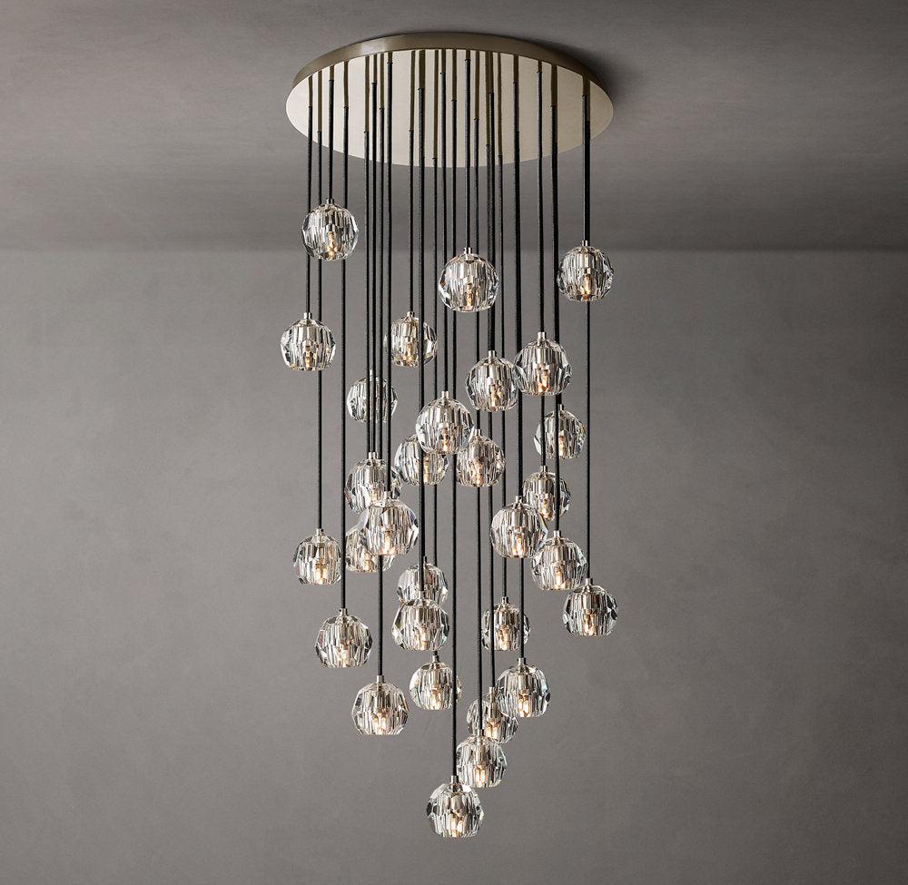 Boule De Cristal Clear Glass Round Cluster Chandelier 30"