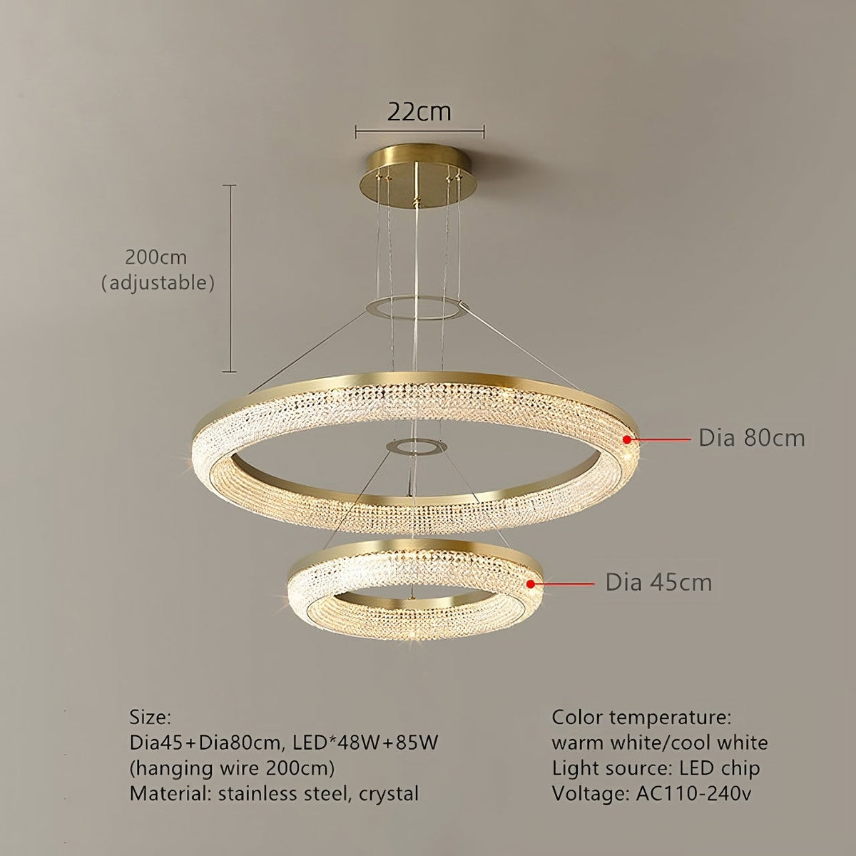 Bergamo Double Ring Crystal Chandelier