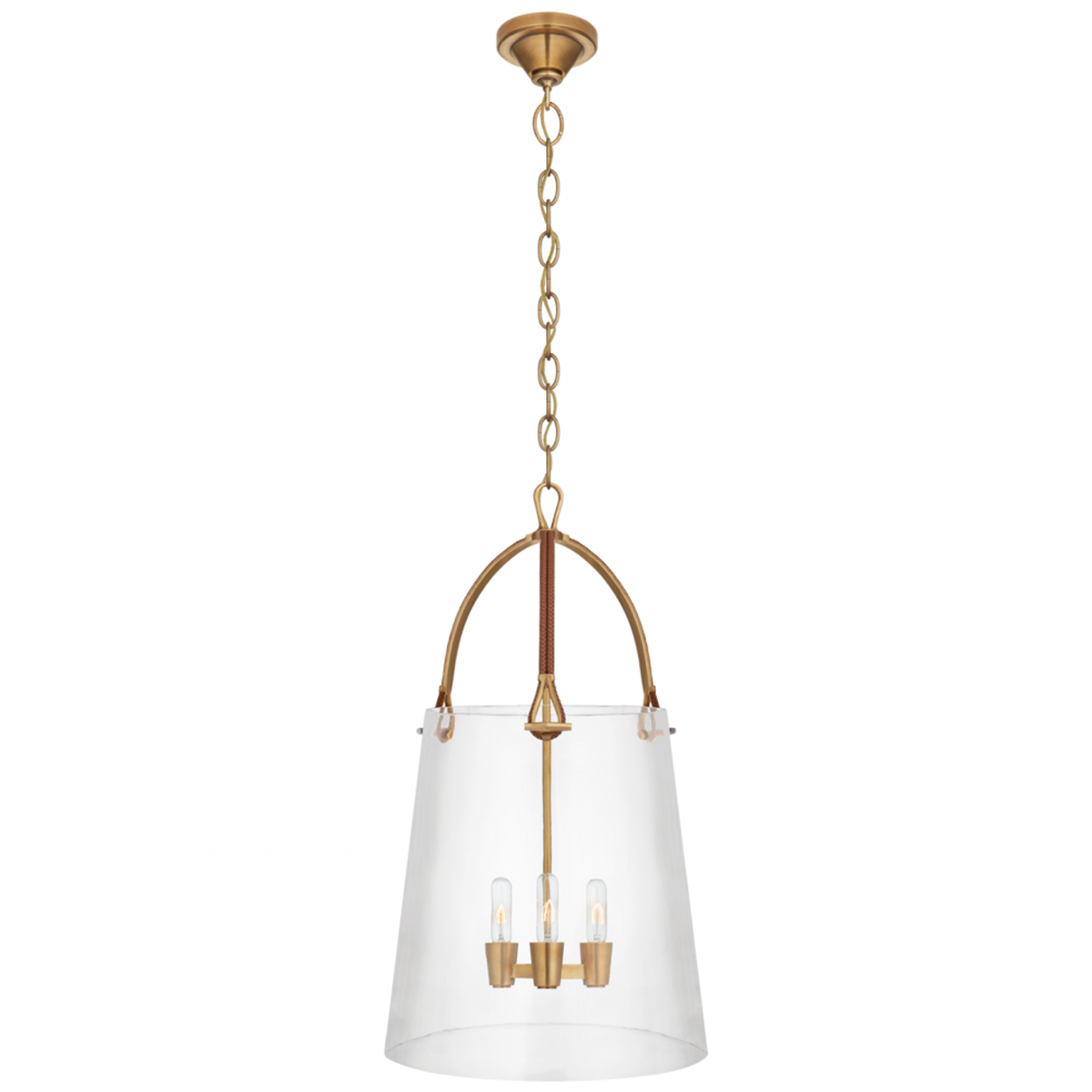 Julian Large Lantern - Natural Brass and Saddle Leather