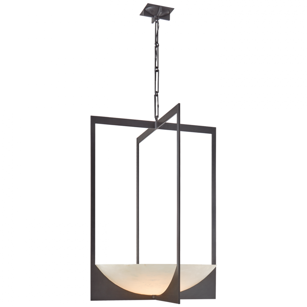 Michaela Small Wide Chandelier - Aged Iron and Alabaster