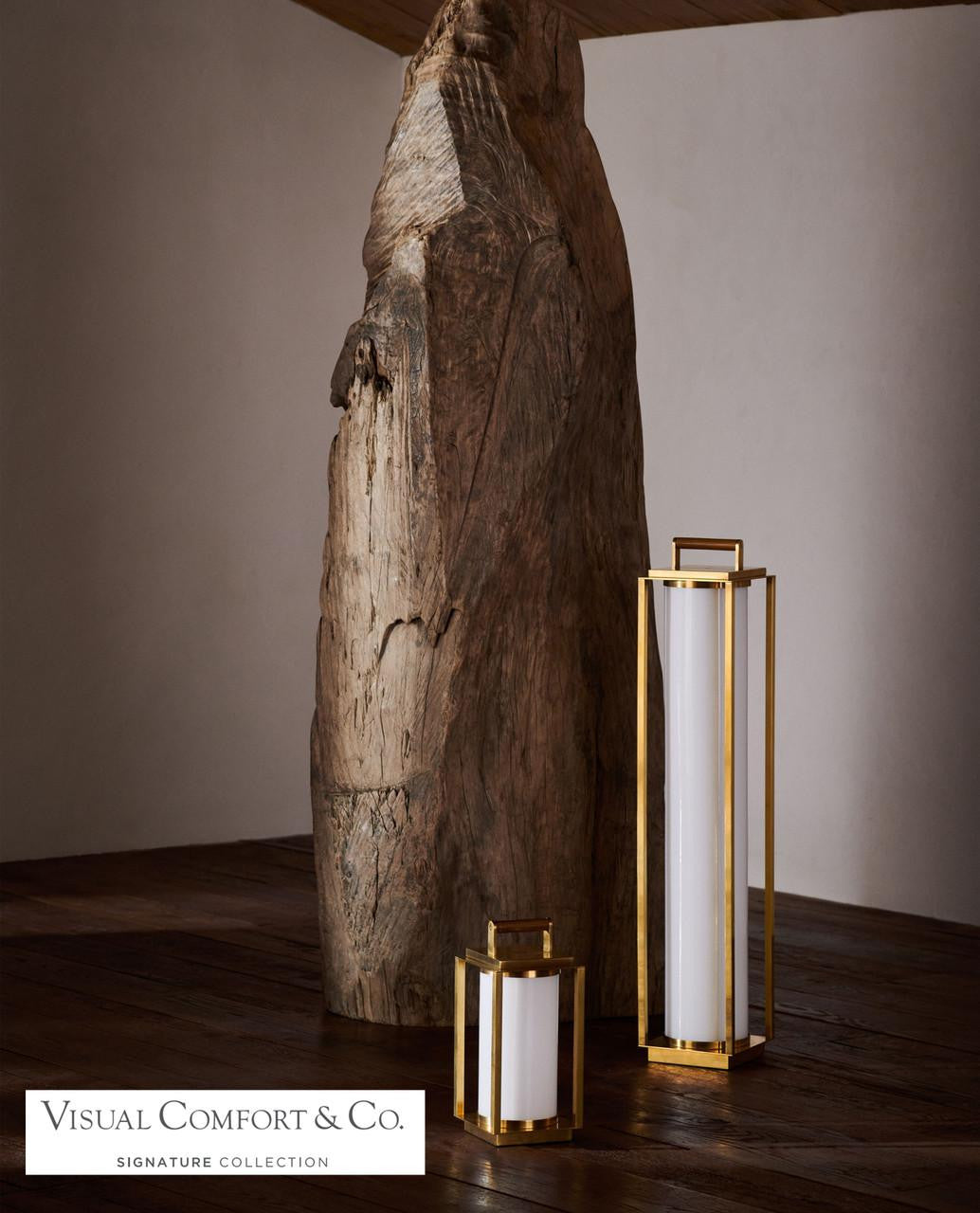 Northport Floor Lantern - Natural Brass and Teak