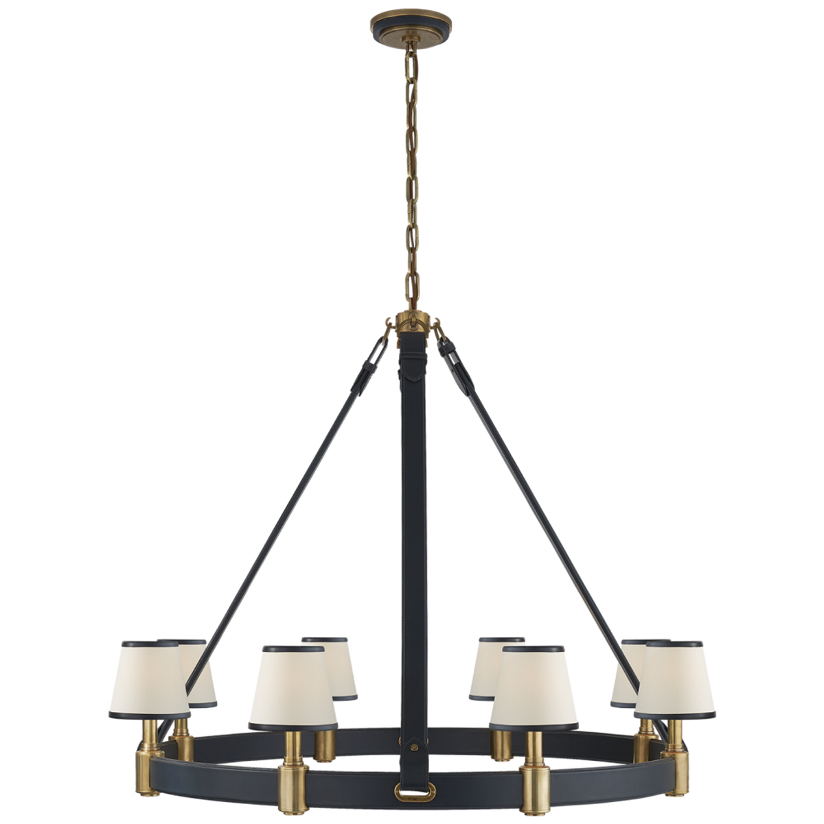 Riley Large Ring Chandelier - Natural Brass and Navy Leather