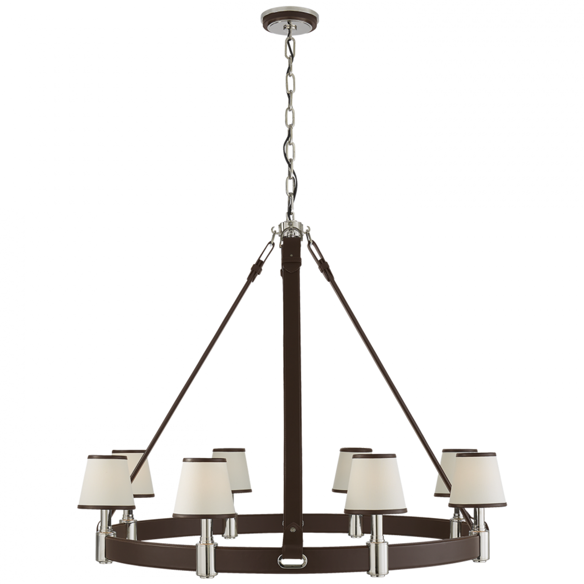 Riley Large Ring Chandelier - Natural Brass and Navy Leather