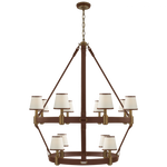 Riley Large Two Tier Chandelier - Natural Brass and Saddle Leather