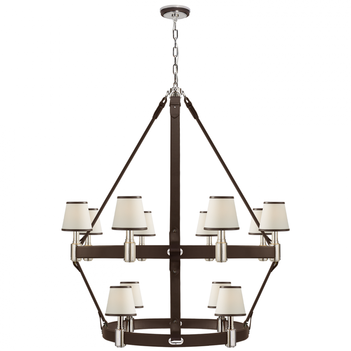 Riley Large Two Tier Chandelier - Natural Brass and Saddle Leather