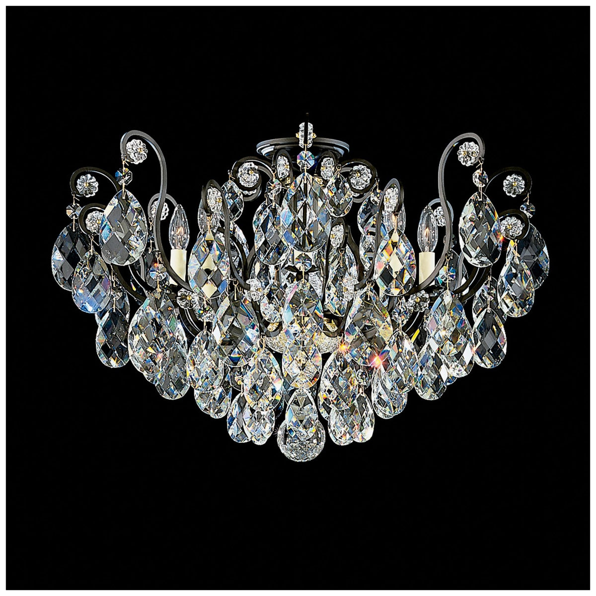 Renaissance 18"H x 26"W 6-Light Crystal Semi-Flush Mount in Black