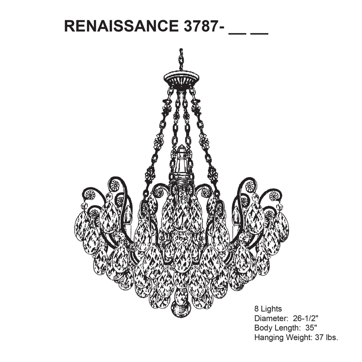 Renaissance 35"H x 26.5"W 8-Light Crystal Pendant in Etruscan Gol