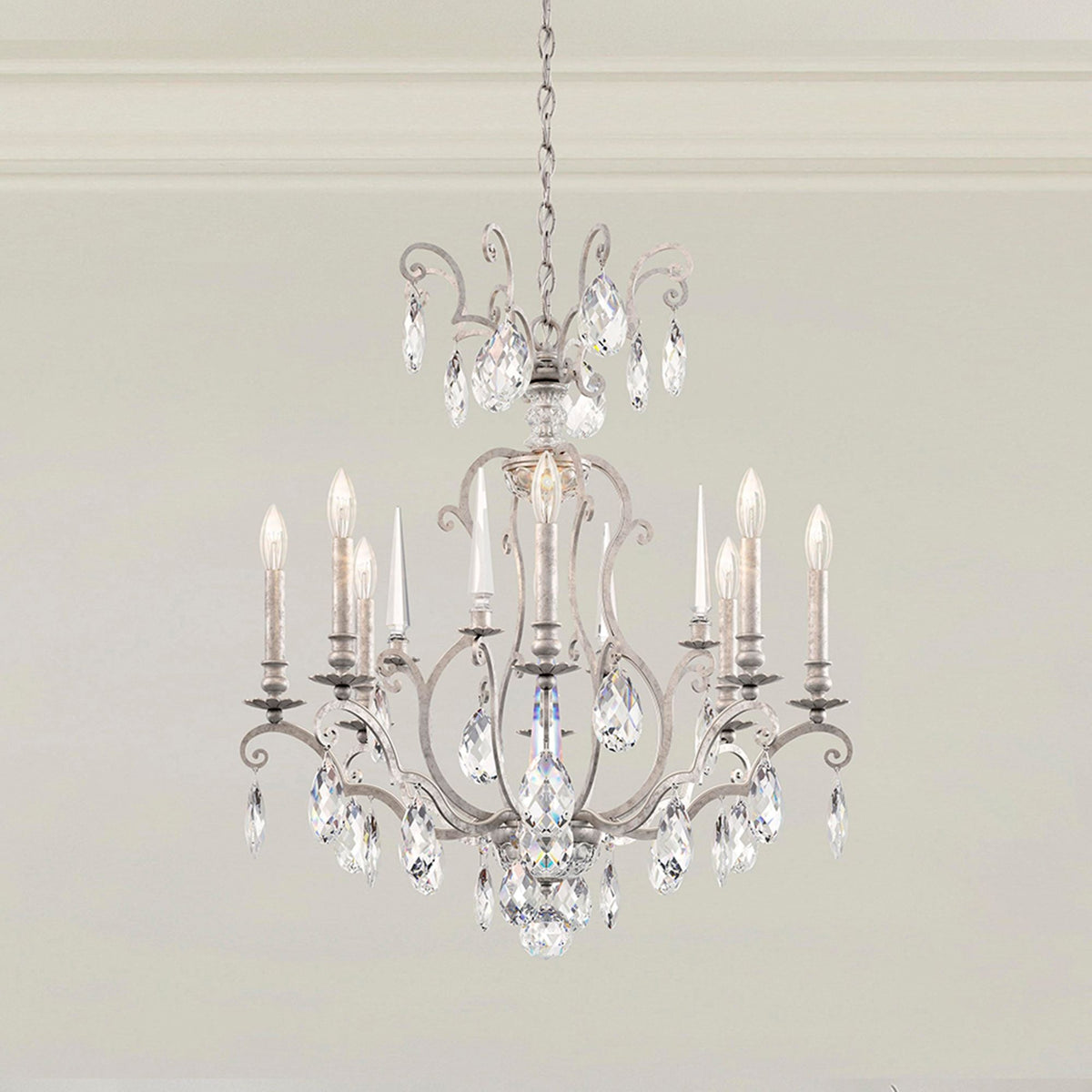 Renaissance Nouveau 31"H x 32"W 8-Lt Crystal Chandelier in Antiqu